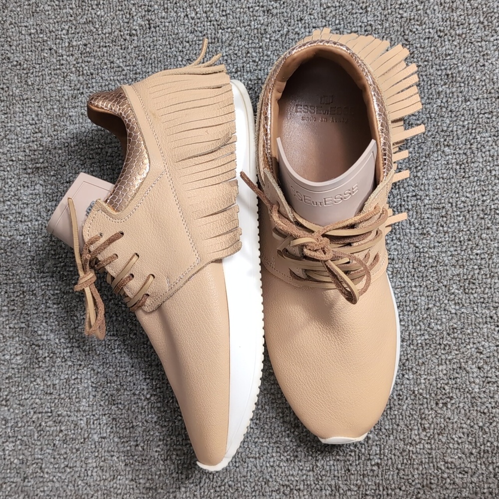 Esseutesse Leather Fringe Sneaker - Sand Tan Size 39 EU - 8.5 US - Picture 3 of 16